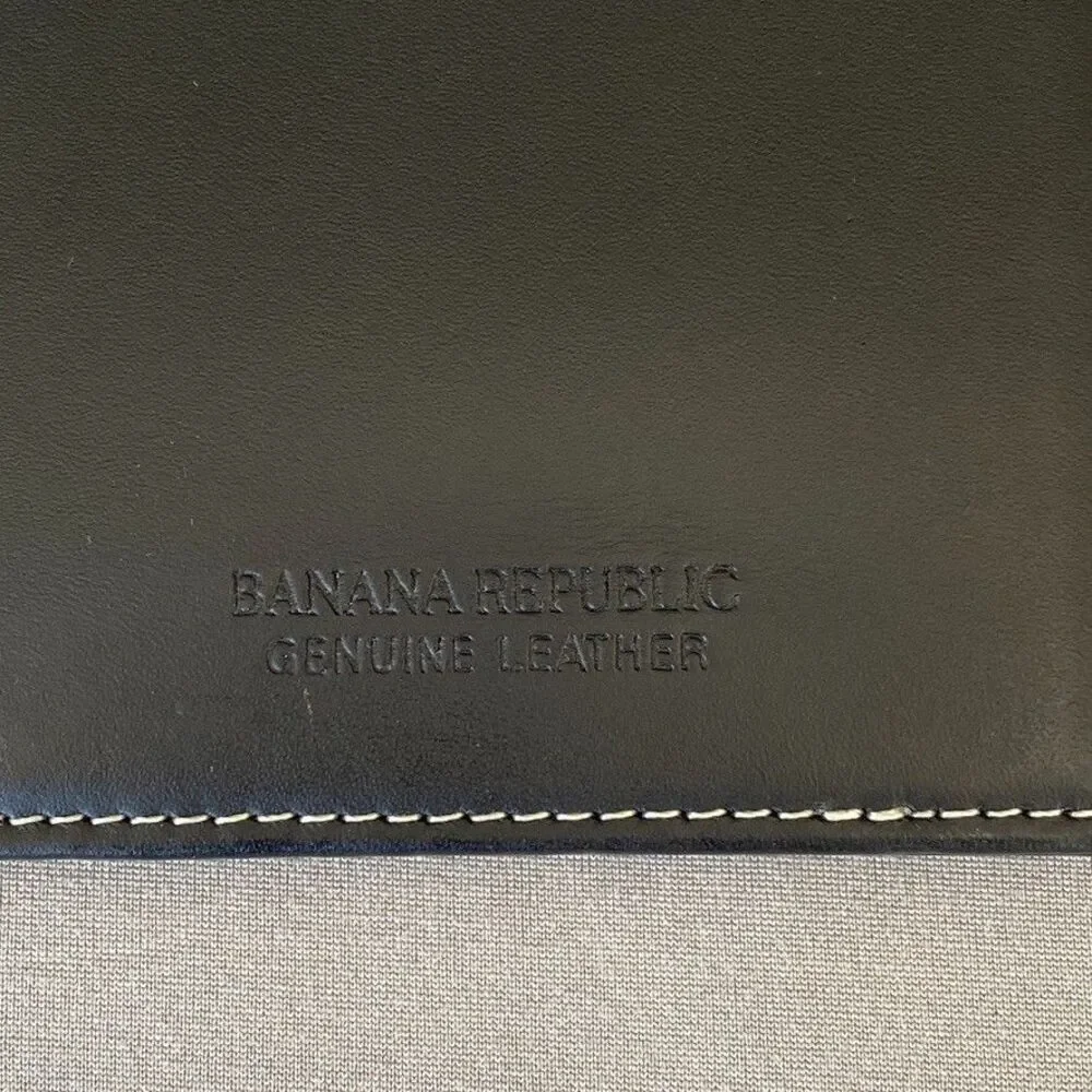 Banana Republic Genuine Leather Bifold Double Photo Holder 2.5 x 3 Black